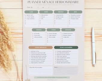 Wöchentliche Reinigungscheckliste zum Ausdrucken – Haushaltsreinigungsplan (PDF, Französisch) – Familienorganisation – Sofort-Download