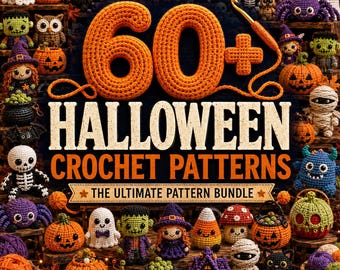 60 Halloween-Häkelmuster im Paket | Gruselige Amigurumi-PDF-Spielzeuge, Geister-Kürbis-Mumien-Häkelspielzeuge, Amigurumi-Halloween-Muster