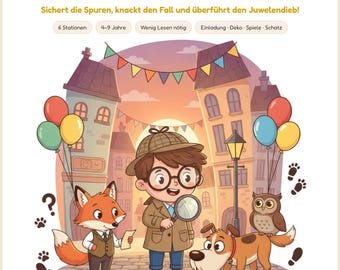 Detective Schatzoektocht voor Kinderen PDF · Kinderverjaardagsfeestje (4, 5, 6, 7, 8, 9 jaar) · Compleet pakket met mysterieuze speurtocht (printbaar)