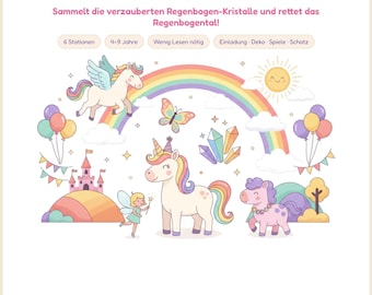Eenhoorn-schattenjacht voor kinderen (PDF) · Kinderverjaardagsfeestje voor kinderen van 4, 5 en 6 jaar · Complete printbare speurtochtset voor meisjes en jongens