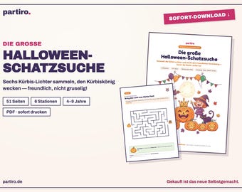 Halloween-speurtocht voor kinderen (PDF) · Kinderverjaardagsfeestje voor kinderen van 4, 5, 6, 7, 8 en 9 jaar · Compleet printbaar speurtochtpakket