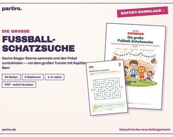 Voetbalschatzoektocht voor kinderen (PDF) · Kinderverjaardagsfeestje (4, 5, 6, 7, 8, 9 jaar) · Compleet printbaar pakket voor een speurtocht