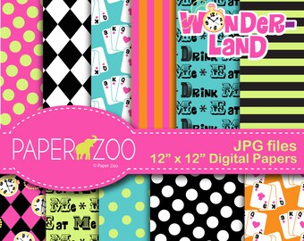 INSTANT DOWNLOAD, Mad Hatter, Alice in Wonderland, Digital Scrapbooking Set, Digital Paper Pack, Personal and Small Commercial Use