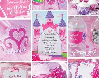 Instant Download, Pretty Pretty Princess Printable Party Package, Pink, You Edit Yourself in Adobe Reader