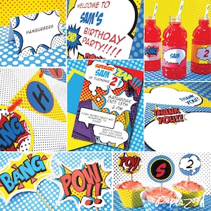 INSTANT DOWNLOAD, Superhero BOY Birthday Printable Party Package, You Edit Yourself in Adobe Reader image 1