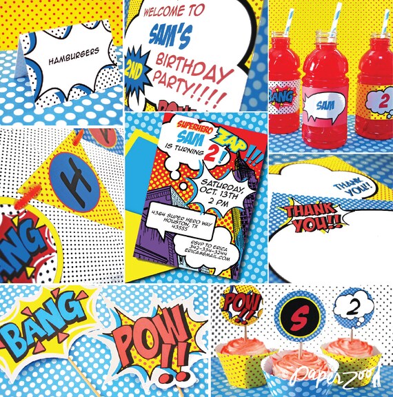 INSTANT DOWNLOAD, Superhero BOY Birthday Printable Party Package, You Edit Yourself in Adobe Reader Il_570xn
