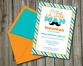 INSTANT DOWNLOAD, Birthday, Little Man Mustache Bash Printable 5 x 7 Invitation, You Edit Yourself in Adobe Reader