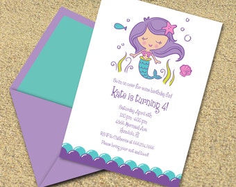 INSTANT DOWNLOAD, Mermaid Birthday, 5 x 7 Printable Invitation, You Edit Yourself in Adobe Reader