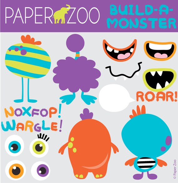 INSTANT DOWNLOAD, Build a Monster, Monster, Digital Clip Art, Clipart, Digital Scrapbooking, Personal and Small Commercial Use Il_570xn
