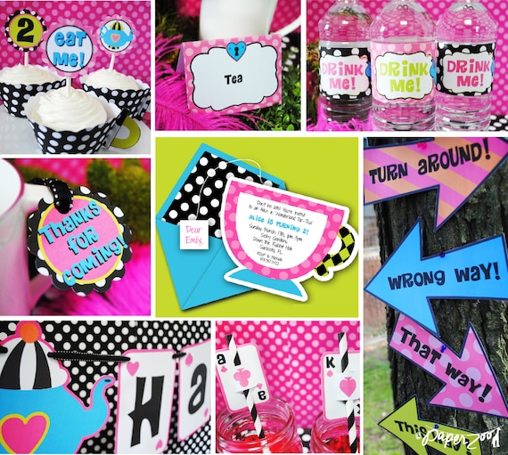 INSTANT DOWNLOAD, Mad Hatter, Alice in Wonderland, Delux Printable Party Package, You Edit Yourself in Adobe Reader Il_570xn