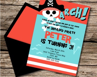 INSTANT DOWNLOAD, Pirate Birthday, 5 x 7 Printable Invitation, You Edit Yourself in Adobe Reader