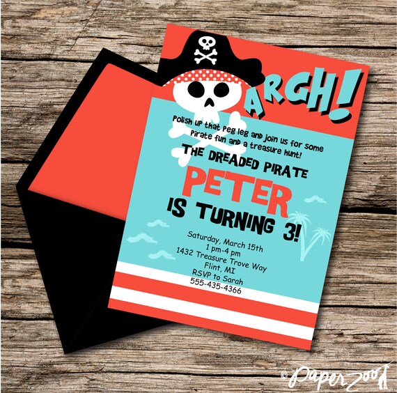 INSTANT DOWNLOAD, Pirate Birthday, 5 x 7 Printable Invitation, You Edit Yourself in Adobe Reader Il_570xn