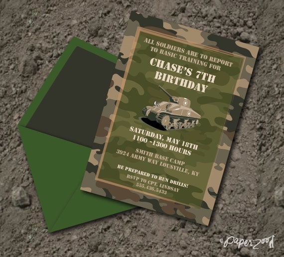 INSTANT DOWNLOAD, Classic Camo, Army Military Birthday Boy Printable 5 x 7 Invitation, You Edit Yourself in Adobe Reader Il_570xn