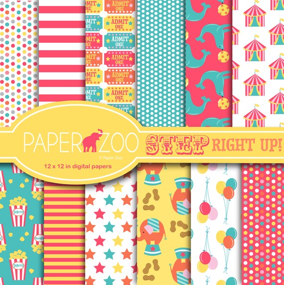 INSTANT DOWNLOAD, Carnival, Circus, Big Top, Digital Scrapbooking Set, Digital Paper Pack, Personal and Small Commercial Use Il_570xn