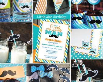 INSTANT DOWNLOAD, Birthday, Little Man Mustache Bash Printable DELUX Party Package, You Edit Yourself in Adobe Reader