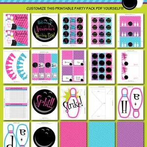 INSTANT DOWNLOAD, Bowling Girl Birthday Printable Party Package,Pink, Purple, Turq, You Edit in Adobe Reader image 4