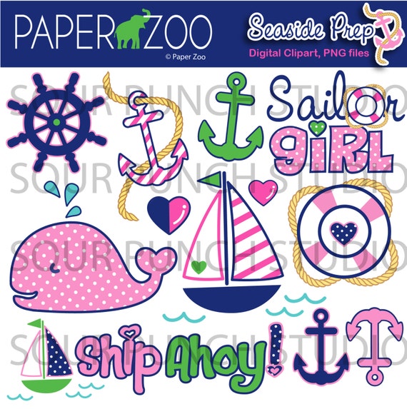 Seaside Prep, Nautical CLIP ART Set by Paper Zoo Printables Il_570xn