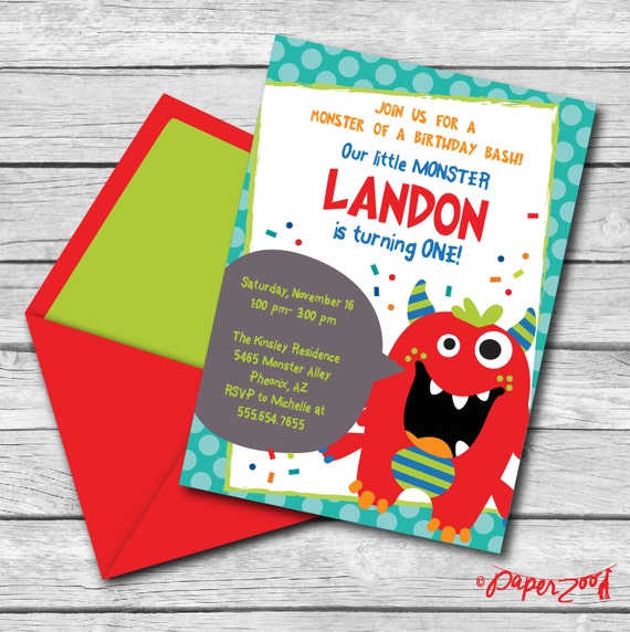 INSTANT DOWNLOAD, Monster Bash Birthday Boy, 5 x 7 Printable Invitation, You Edit Yourself in Adobe Reader Il_570xn