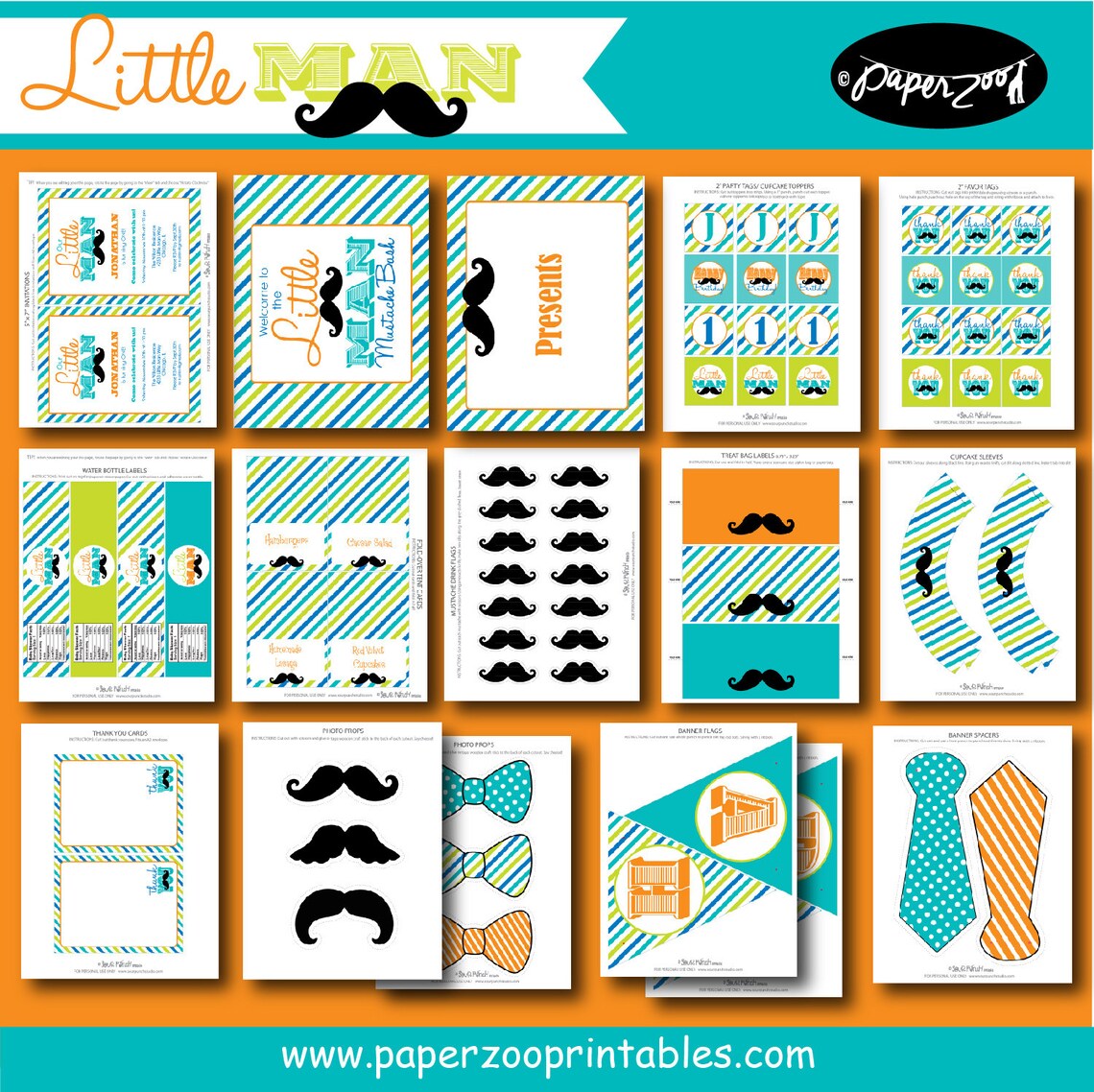 INSTANT DOWNLOAD Birthday Little Man Mustache Bash Printable - Etsy