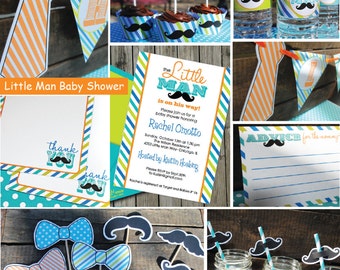 INSTANT DOWNLOAD, Baby Shower, Little Man Mustache Bash Printable Party Package, You Edit Yourself in Adobe Reader
