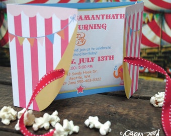 INSTANT DOWNLOAD Circus Carnival Printable Birthday 5 x 7 Invitation, You Edit Yourself in Adobe Reader