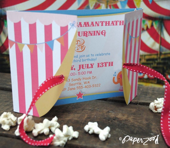 INSTANT DOWNLOAD Circus Carnival Printable Birthday 5 x 7 Invitation, You Edit Yourself in Adobe Reader Il_570xn