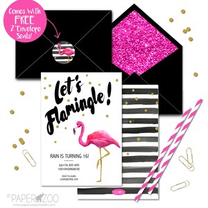 INSTANT DOWNLOAD 5x7 Printable Flamingo Invitation/ Birthday/ Baby Shower/ Wedding Shower/ Any Occasion/ You edit in Adobe Reader image 2