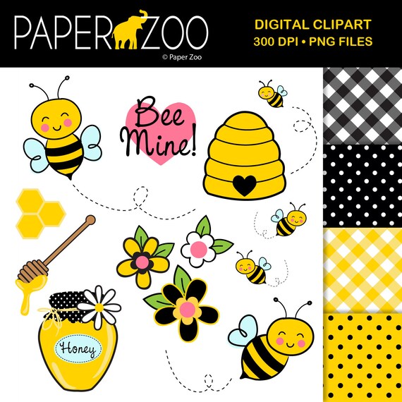 INSTANT DOWNLOAD, Bumble Bee, Honey Bee, Bee Mine Digital Clip Art, Digital Paper,Clipart, Digital Scrapbooking, Personal and Small Commerci Il_570xn