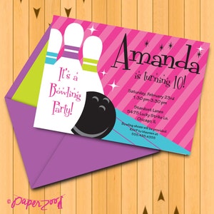 INSTANT DOWNLOAD, Bowling Girl Birthday Printable Party Package,Pink, Purple, Turq, You Edit in Adobe Reader image 2