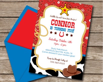 INSTANT DOWNLOAD, Cowboy, Rodeo, Western, Birthday Boy 5 x 7 Printable Invitation, You Edit Yourself in Adobe Reader