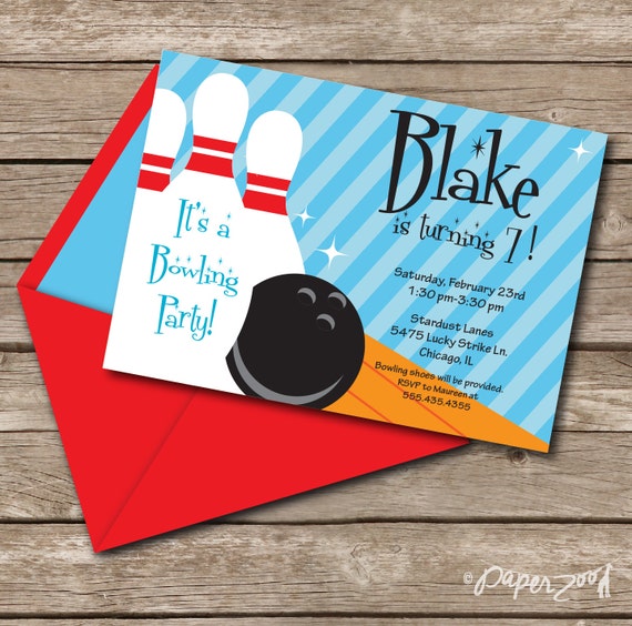 INSTANT DOWNLOAD, Bowling Birthday, Boy, Blue Red Orange, 5 x 7 Printable Invitation, You Edit Yourself in Adobe Reader Il_570xn
