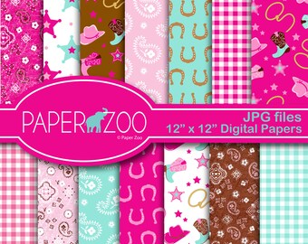 INSTANT DOWNLOAD, Cowgirl, Western, Digital Scrapbooking Set, Digital Paper Pack, Personal and Small Commercial Use