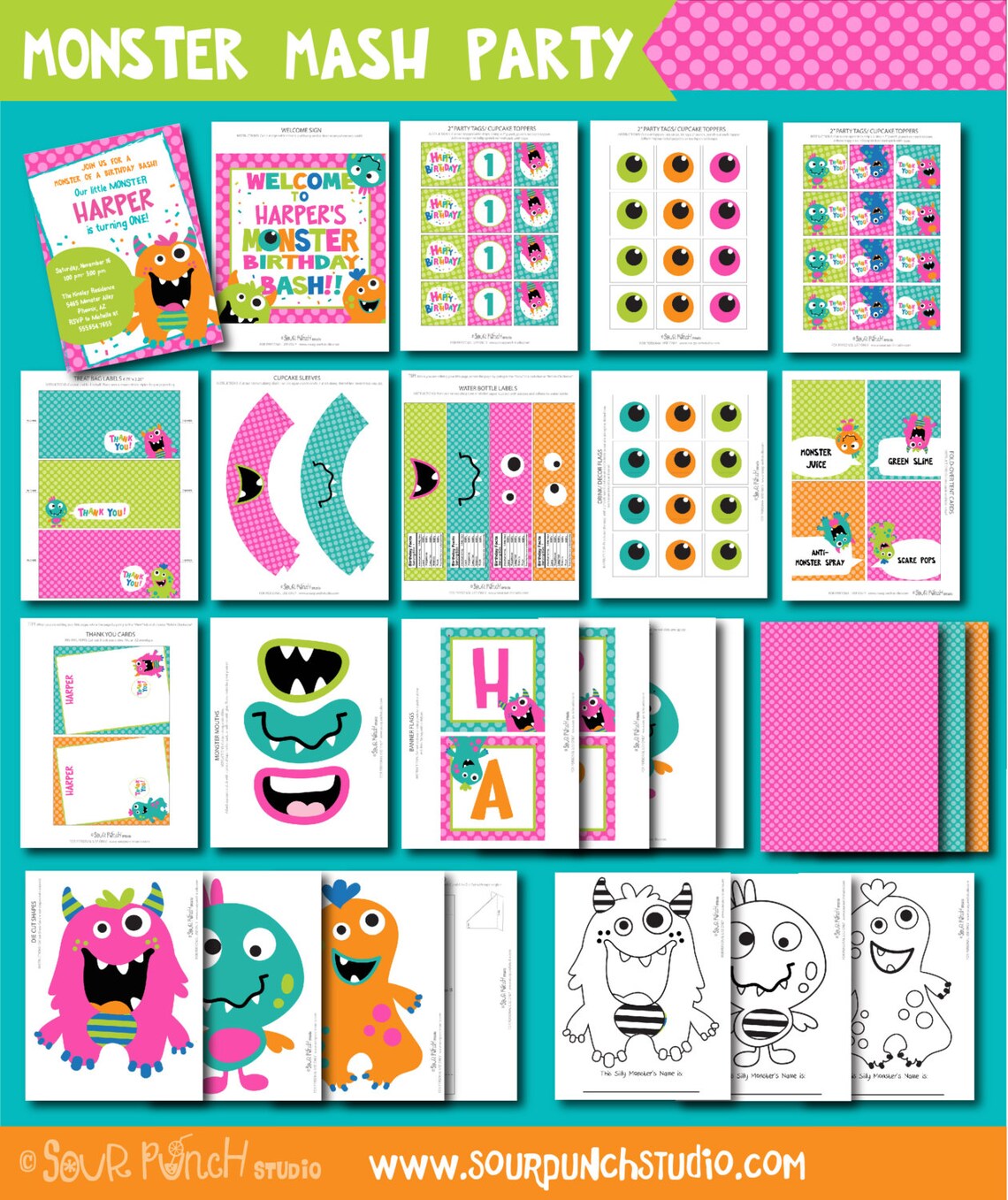 INSTANT DOWNLOAD Monster Bash Birthday Girl 5 X 7 Printable - Etsy