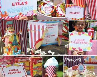 INSTANT DOWNLOAD,  Step Right Up CIRCUS Girl Birthday Printable Party Package, You Edit Yourself in Adobe Reader
