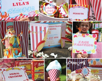 INSTANT DOWNLOAD,  Step Right Up CIRCUS Girl Birthday Printable Party Package, You Edit Yourself in Adobe Reader