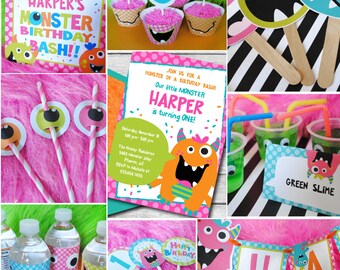 INSTANT DOWNLOAD, Monster Bash Birthday Girl, Party Package, You Edit in Adobe Reader!