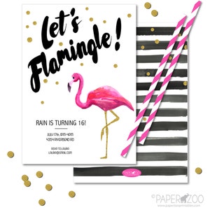 INSTANT DOWNLOAD 5x7 Printable Flamingo Invitation/ Birthday/ Baby Shower/ Wedding Shower/ Any Occasion/ You edit in Adobe Reader image 1