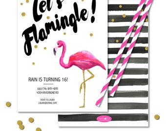 INSTANT DOWNLOAD 5x7 Printable Flamingo Invitation/ Birthday/ Baby Shower/ Wedding Shower/ Any Occasion/ You edit in Adobe Reader