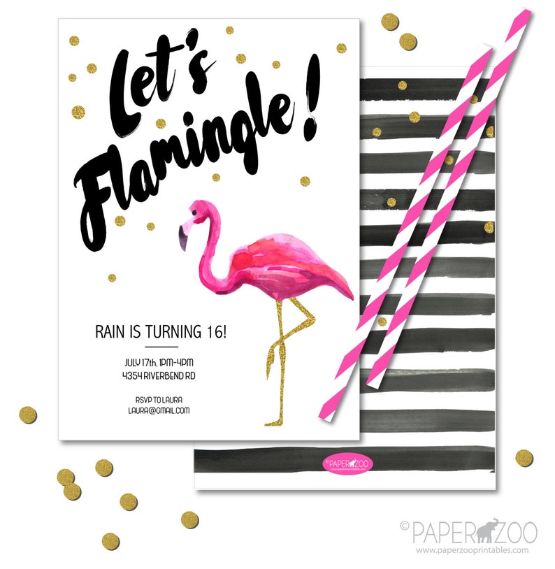 INSTANT DOWNLOAD 5x7 Printable Flamingo Invitation/ Birthday/ Baby Shower/ Wedding Shower/ Any Occasion/ You edit in Adobe Reader image 1