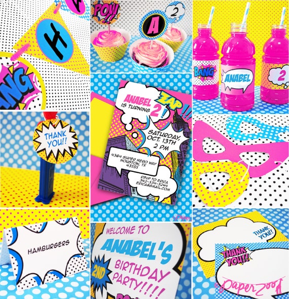INSTANT DOWNLOAD, Superhero Girl Pink Printable Party Package, You Edit Yourself in Adobe Reader Il_570xn