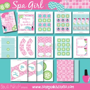 INSTANT DOWNLOAD, Birthday Spa Girl, Pink, Turq, Lime, Printable 5 x 7 Invitation, You Edit Yourself in Adobe Reader image 4