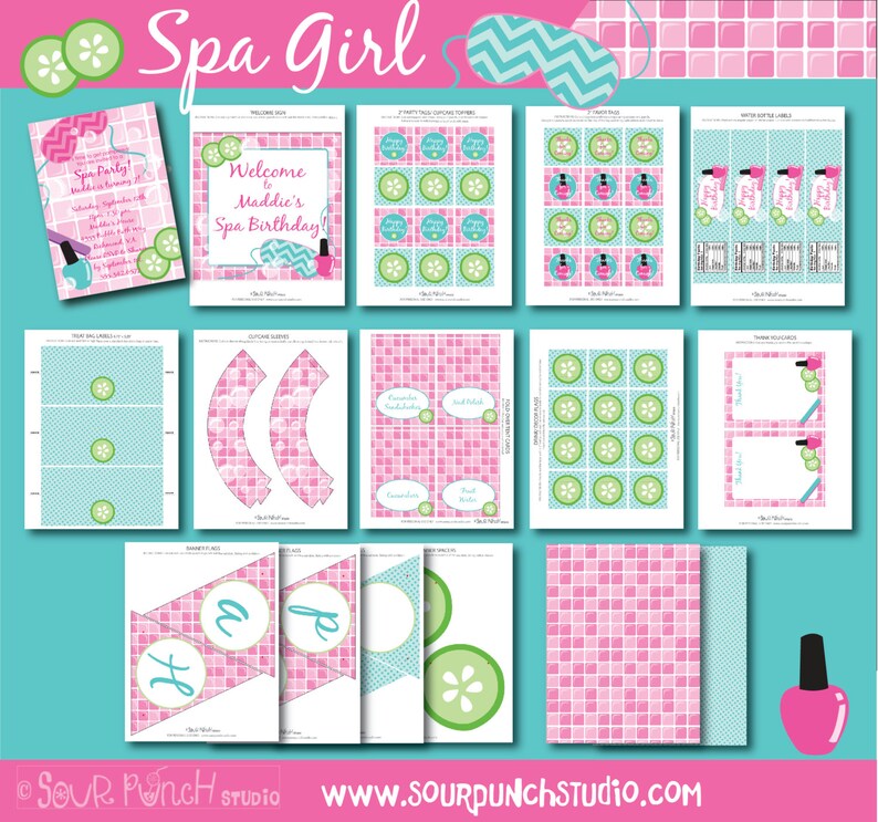 INSTANT DOWNLOAD, Birthday Spa Girl, Pink, Turq, Lime, Printable 5 x 7 Invitation, You Edit Yourself in Adobe Reader image 4