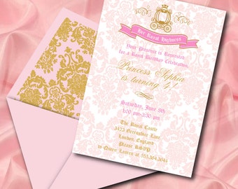 INSTANT DOWNLOAD, Royal Highness,  Princess, Pink, Birthday Girl Printable 5 x 7 Invitation, You Edit Yourself in Adobe Reader