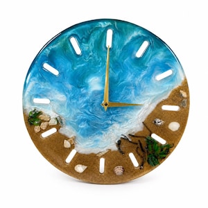 Azure Tide – Orologio da parete in resina epossidica effetto oceano, realizzato a mano