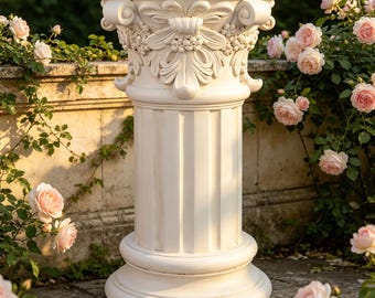 1 PC Hand Cast Resin Roman Column Pedestal, Carved Acanthus Leaf Capital, 40cm Tall Plant Stand