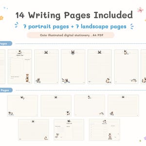 May include: A digital stationery set featuring 14 writing pages in A4 PDF format, including 7 portrait and 7 landscape layouts. Each page displays illustrations of Siamese cats and includes text such as 14 Writing Pages Included, 7 portrait pages + 7 landscape pages, To-Do List, and Done List.