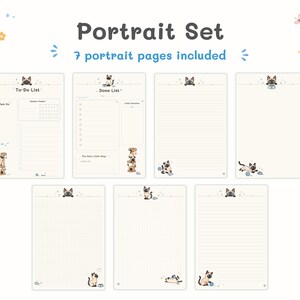May include: A digital portrait set of seven stationery pages featuring Siamese cat illustrations. The pages include to-do lists, done lists, and lined or grid paper designs with cream backgrounds, small cat graphics, and the text Portrait Set.