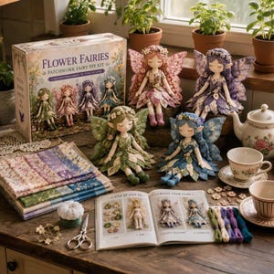 DIY Patchwork Fairy Doll Kit, Fabric Art Doll Maker, Fairy Garden Decor, Needle Felting & Sewing Craft Kit for Adults, Unique Creative Gift