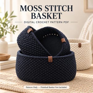 Moss Stitch Crochet Basket Pattern, Modern Home Decor, DIY Storage (PDF)