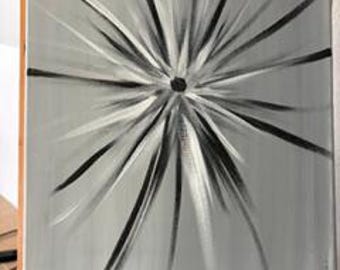 Acylic Painting 16x12. Monochrome Radiance: Highlights the clean, striking contrast of the black and white strokes.